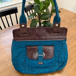 Fossil Teal and Brown Quilted Shoulder Bag